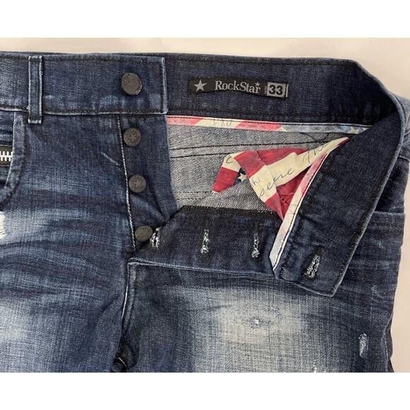 ROCK STAR Men's Sushi Distressed Button Fly Cotton Blend Jeans Size 34” X 33” - Picture 10 of 10